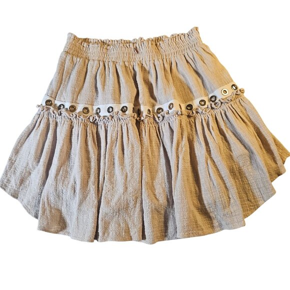 Misa Womens Mini Smocked Eyelet Skirt Med Cottagecore BohoChic Light Academia - Picture 3 of 12